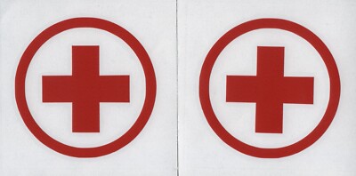2x FIRST AID CROSS 4'' Red Decals Stickers  Kit   Boxes  Case   Window  Decal