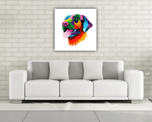 Wall Décor Abstract Colourful Dog Printed Canvas Stretched On Solid Pine Frame - Picture 2 of 5