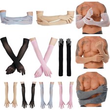 Women Men's Semi Sheer Mesh See through Glossy Long Gloves Armsleeve Mittens