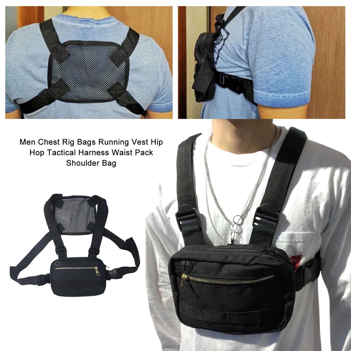 Men Chest Rig Bag Vest Front Fanny Pouch Tactical Harness Hip Hop Waist  Pack New