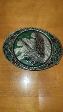 Vintage Indiana Metal Craft American Bald Eagle Enameled Belt Buckle 1982
