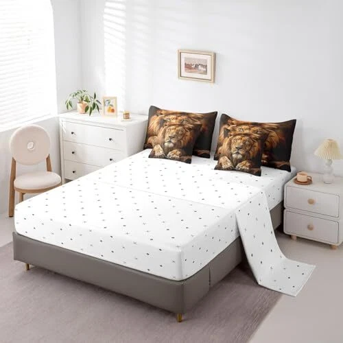 3D Lion Comforter Set with Sheets Lion Animal Print 7 Piece King Yellow - Picture 5 of 7