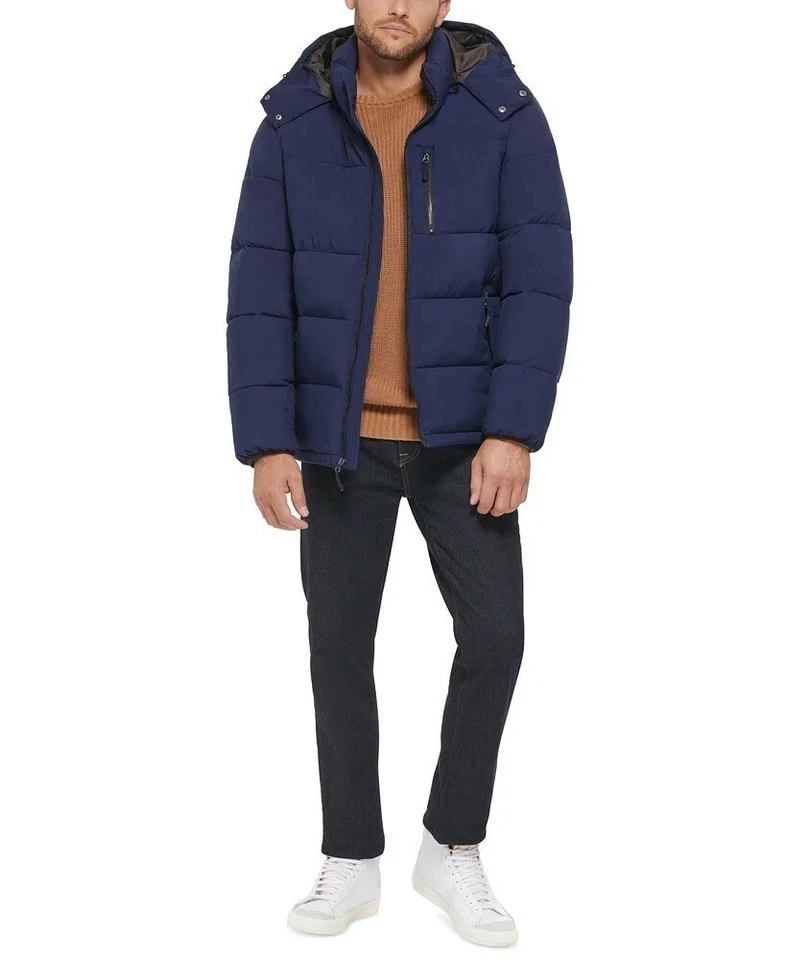 Club Room Puffer Jacket Men's Navy Stretch Hooded Removable Hood Relaxed Fit,XXL - Image 2 of 4