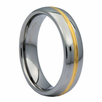 6mm or 8mm Gold Plated Center Groove Ring Tungsten Carbide High Polished Band