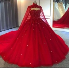 Red Luxury Quinceanera Dresses With Cape Beaded Sweet 15 16 Birthday Ball Gowns