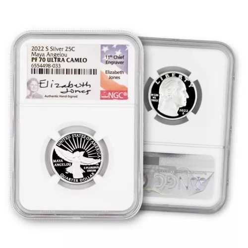 2022 S Maya Angelou Silver Proof Quarter - NGC 70 Elizabeth Jones Signature