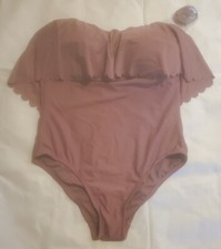 Kona Sol Womens Size L 12/14 Mulberry Bandeau Flounce Scallop One Piece Swimsuit