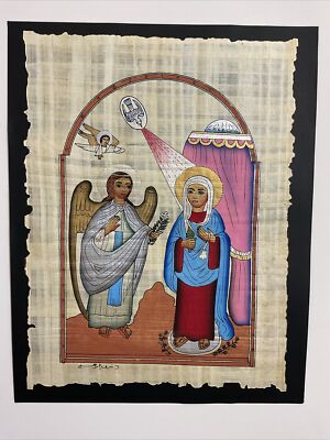 Hand Painted  Egyptian Papyrus-The good news of the birth of Christ- 14x18 