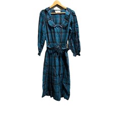 Eileen West Teal Plaid Long Sleeve Button Up Tie Waist Nightgown Dress Size 6
