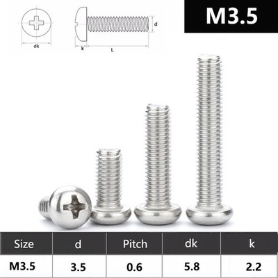 M3.5 (3.5mmØ) Linsenkopfschraube Kreuzschlitz Maschinenschrauben Edelstahl A2