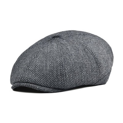 COMPLIT Wool Blend Gray Newsboy Cap Grey Herringbone Wool Newsboy Cap – Vintage 8-panel Flat Cap  main image 3