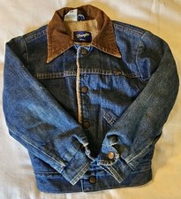 Vtg 70s Wrangler Kids Sherpa Lined Denim Trucker Jacket Size 8 Corduroy Collar