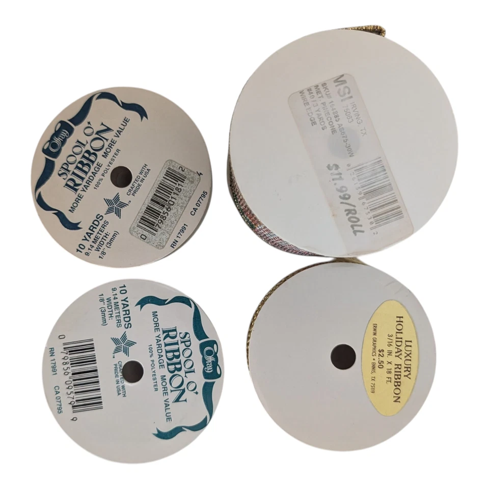 Lot of 4 Christmas Holiday Ribbon 3 Yds -Wired Pine Cone Brocade & 20 Yds -Satin - Image 3 of 4