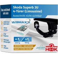 ANHÄNGERKUPPLUNG für Skoda Superb 02-08 abnehmbar HOOK +7pol E-Satz ABE EBA