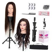 28 Inch Mannequin Head 80 Real Hair with Tripod Stand, Cosmetology Brown