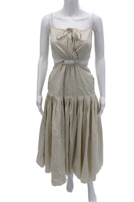 Jonathan Simkhai Women Beige Cotton Midi Sundress Drawstring Size XS