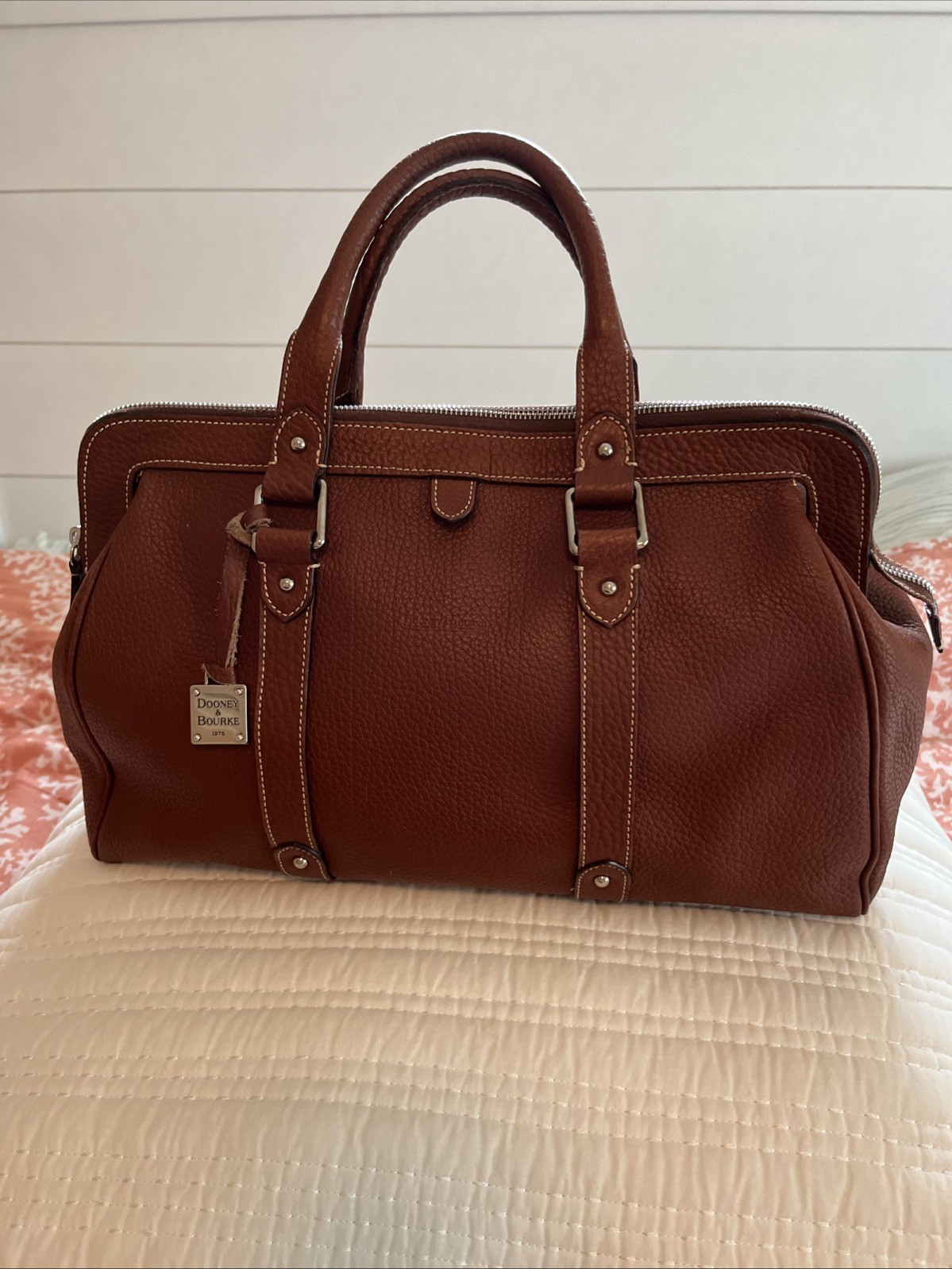 Vintage Dooney & Bourke XL Framed Doctor Bag Dark Brown Pebbled Leather - ItalyBag In Amazing Condition With Only A Small Scuff Mark.