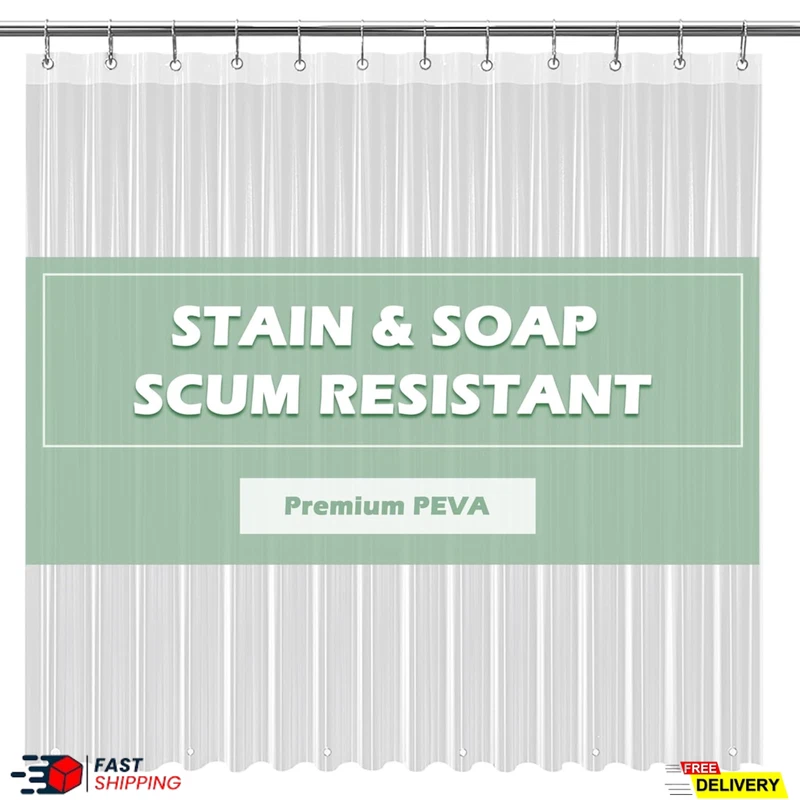 Clear PEVA Shower Curtain Liner 72x72 Waterproof with 3 Magnets Hooks