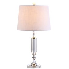 27" Clear Fluted Crystal Table Lamp, Glam Traditional Chrome Bedside Lamp for...