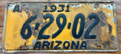 COOL, RUSTIC 1931 MARICOPA COUNTY, ARIZONA LICENSE PLATE  6 29 02, MVD CLEAR!