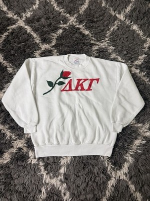 Vintage 90s Jerzees Delta Kappa Gamma Sorority Sweatshirt White Red Rose DKG XL