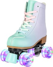Women's High-top Roller Skates PU Leather Four-Wheel Double Row Shiny Indoor