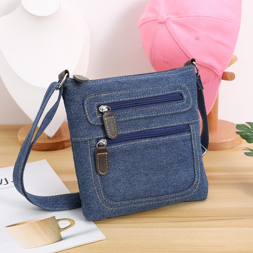 Borsa a tracolla casual denim multi zip piccola quadrata tote mini - Foto 7 di 12