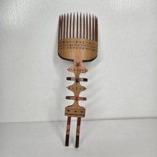 Vintage Hand Carved Wooden Hair Pick Comb Collectible Hand Painted Unique