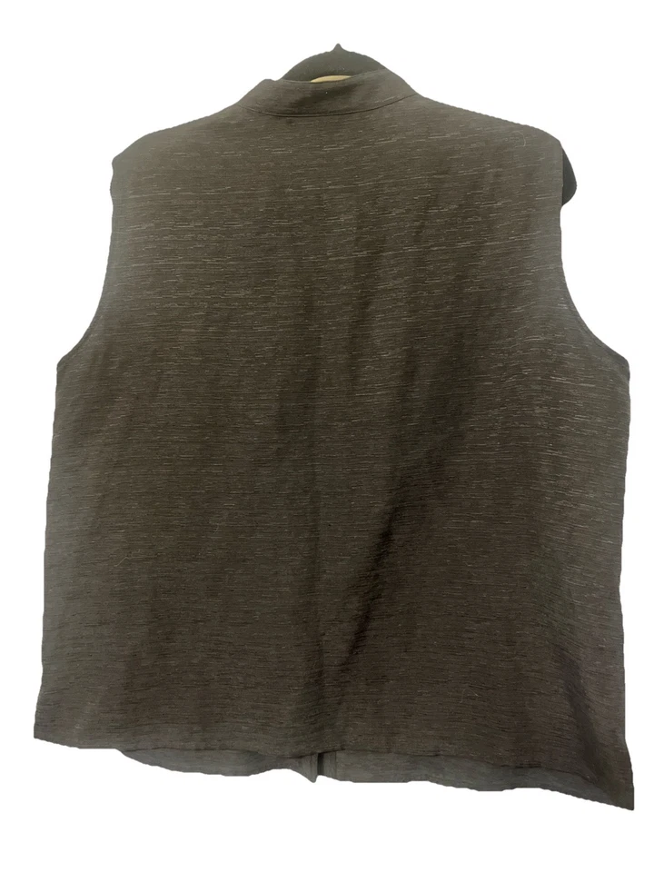 Blusa sin mangas Easy Spirit vintage mezcla de lino seda botones abulón negro Foto 4 de 4