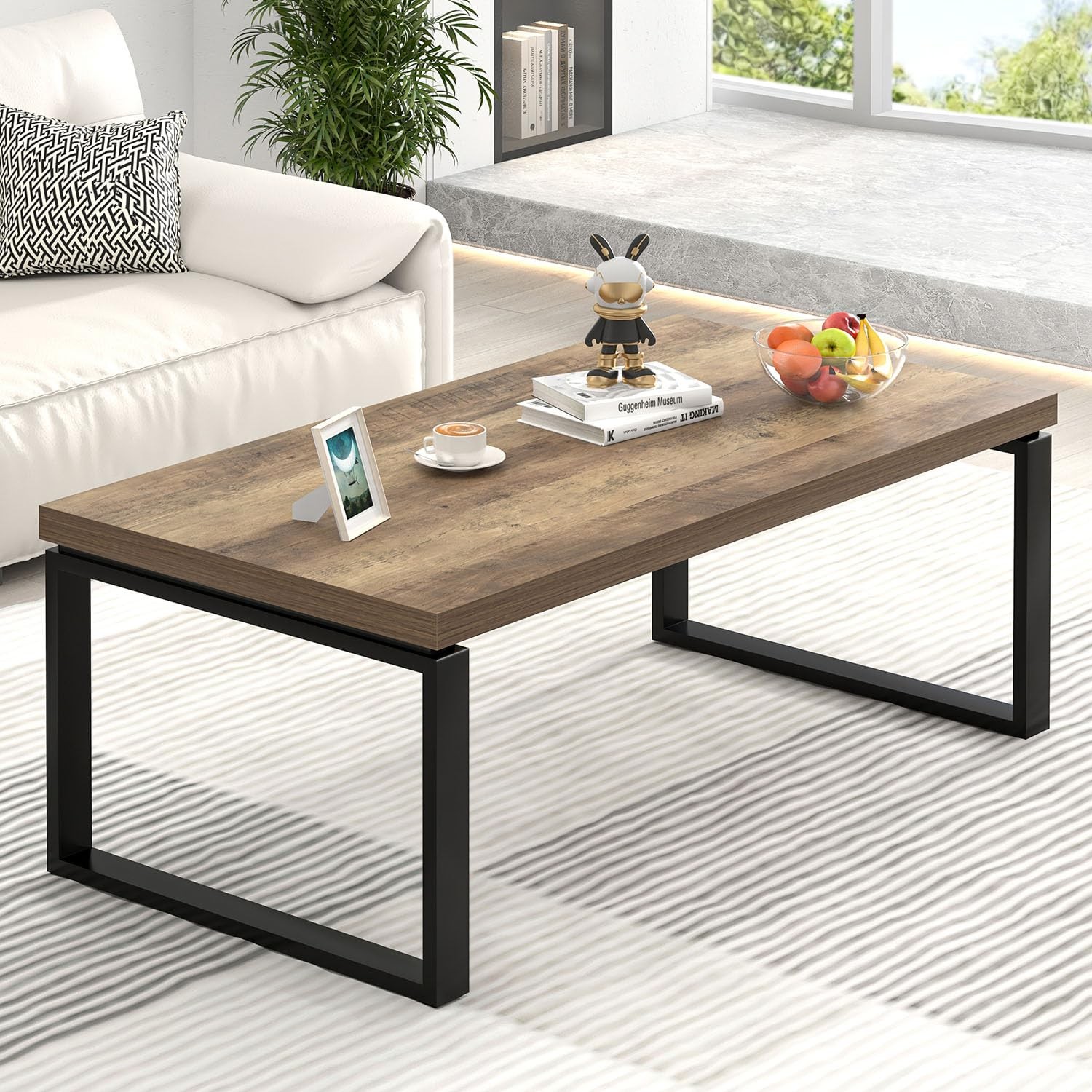 Coffee Table, Modern Wood and Metal Living Room Table, Industrial Rectangle C...-image