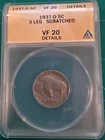 1937 D Buffalo Nickel 3 Leg VF 20 Scratched - ANACS