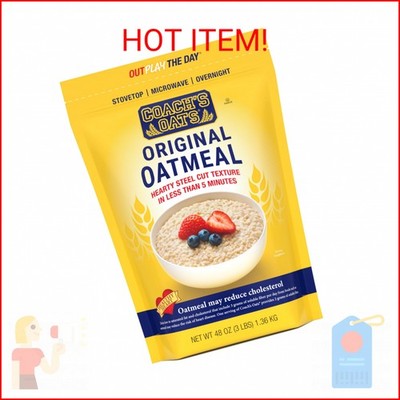 Coach's Oats Whole Grain Oatmeal 3 lbs (48 oz) | Cracked n  Toasted Oats | Quick