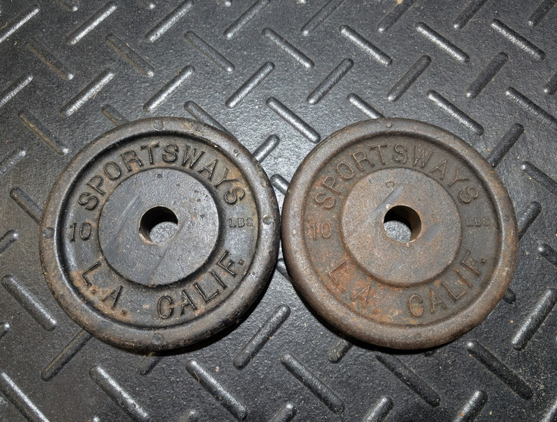 Vintage Sportsways Cast Iron Weight Plates Set 2x10 lb Standard 1.25" Hole