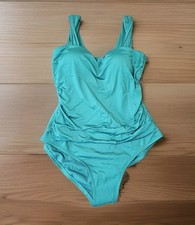 Jantzen Women's Size 14 Glamour Wide Strap One-Piece Swimsuit Teal Blue Green