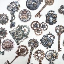 Steampunk Keys Locks Cardstock Stickers Scrapbooking Junk Journaling Collage