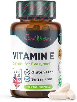 100% Natural Vitamin E 500IU Improved Formula 100 Vegan Cruelty Free Capsules