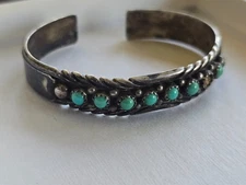 Navajo Signed MJ (Marcella James) Sterling Turquoise Cuff Bracelet Read Descrip