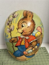 15" German Paper Mache Easter Egg Bunny Basket Candy Container