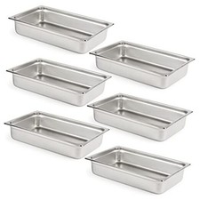6 Pack Anti-Jam Hotel Pans 4 Inch Deep, NSF Commercial 18/8 4" Deep Full Size