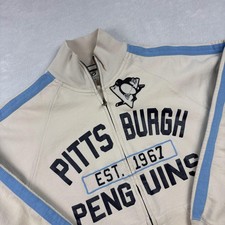 Pittsburgh Penguins Sweatshirt Mens L White NHL Hockey 100% Cotton UNK Full Zip