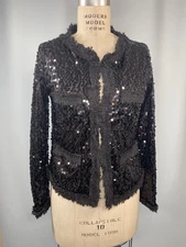 Vintage Black Sequin Jacket SIZE MEDIUM classic SANS SOUCI
