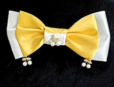 Hair Bowclip Bridal Party Wedding Formal White Gold Satin Pearl Handmade elegant