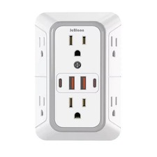 6 Outlet Extender Surge Protector Multi Plug Wall Adapter USB Charger Ports with