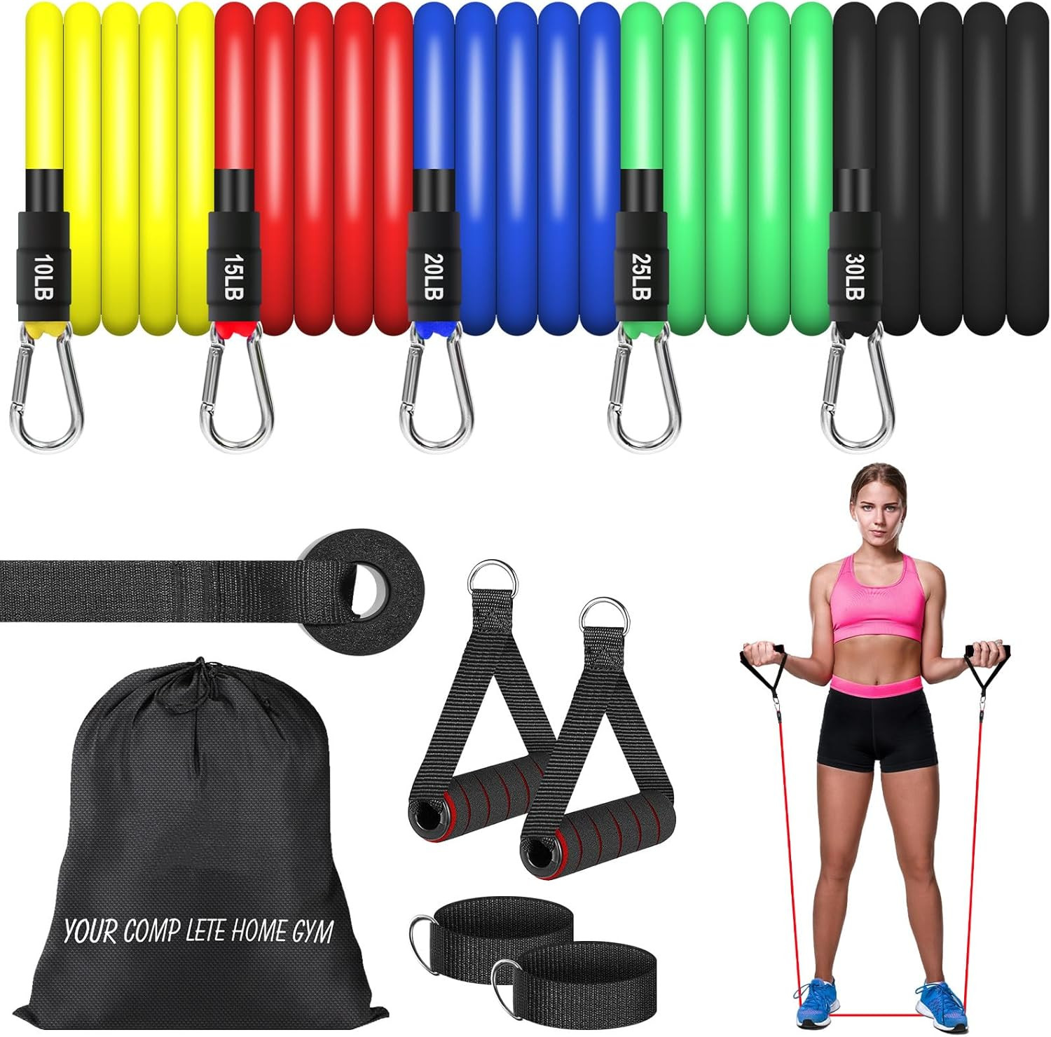Resistance Bands Set (12Pcs), Workout Bands with Handles, Door Anchor, Ankle Str