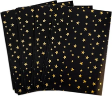 MR FIVE 100 Sheets Black with Gold Star Tissue Paper Bulk, 20" X 14", Black Gold