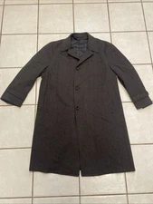 VTG Curlee Clothes Overcoat XL-2XL 1950s 60s TWEED Charcoal WOOL Duster READ