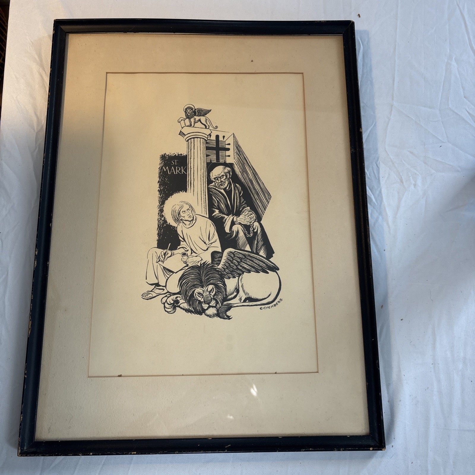 Vintage St. Mark Paper print by Fritz Eichenberg Still in Original Frame 19x14” 