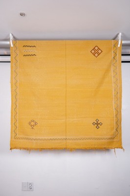 Moroccan Sabra Rug 4.6x4.9 ft Mustard Yellow Cactus Silk Handmade Berber Vintage