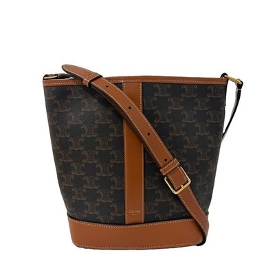Authentic Pre-owned Celine Small Triomphe Canvas Leather Bucket Crossbody Bag