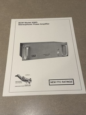 1970s BGW Systems Model 500D Stereophonic Power Amplifier Spec Advertising Sheet